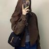 2025 Autumn/Winter Women's Coffee Zipper Cardigan Motorcycle Jacket