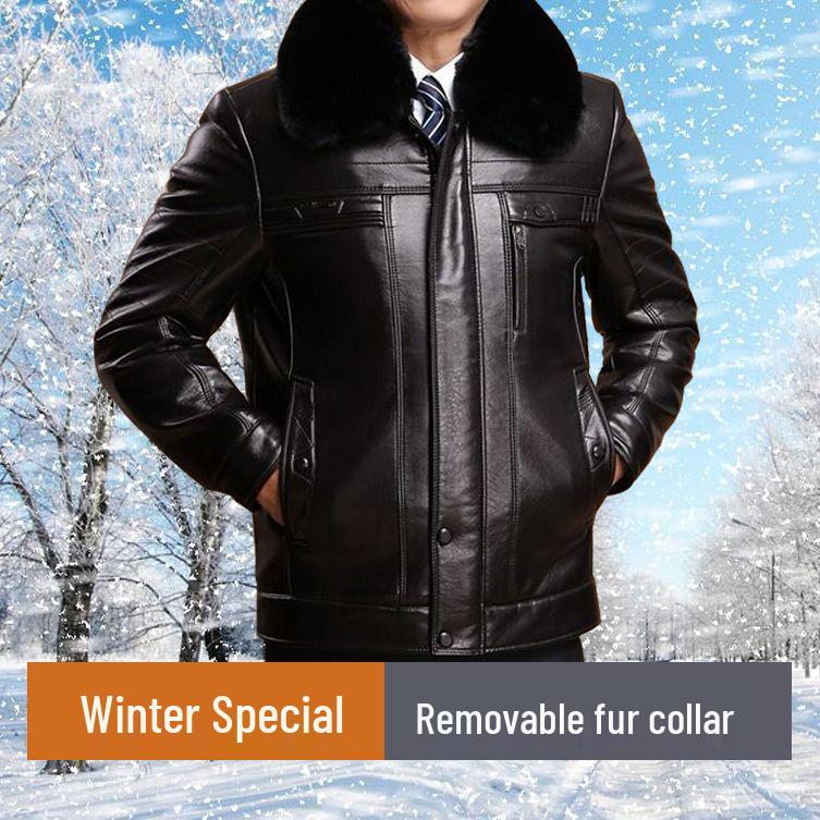 Men's Warm Leather Jacket for Middle-aged & Elderly 