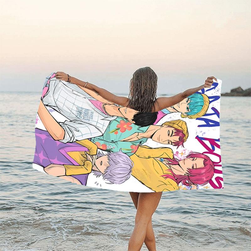 1pc KPop Demon Hunters SAJA BOYS1 Beach Towel, Beach and Seaside Swimming Pool Equipment, Fashion Pattern, Rectangular, Travel Essentials