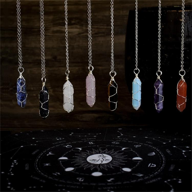 Winding Wire Stone Pendant Necklace Pointed Healing Crystals Necklace Jewelry