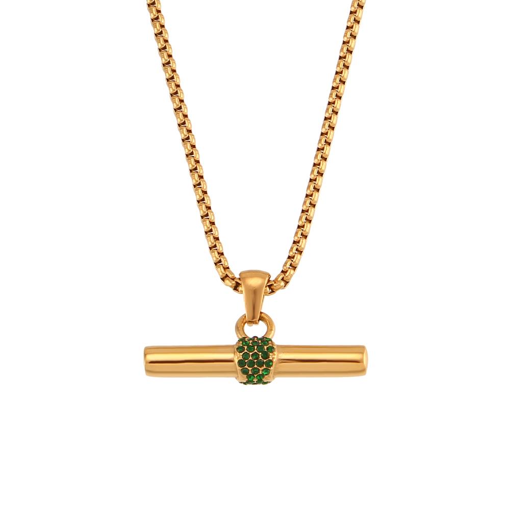 

MamacitaSlay Зеленый Прозрачный Циркон Подвеска-Застежка Т-образная Ожерелья 18K Позолоченные Водонепроницаемые Гипоаллергенные Ожерелья на Коробчатой Цепочке для Женщин 40cm зелёный