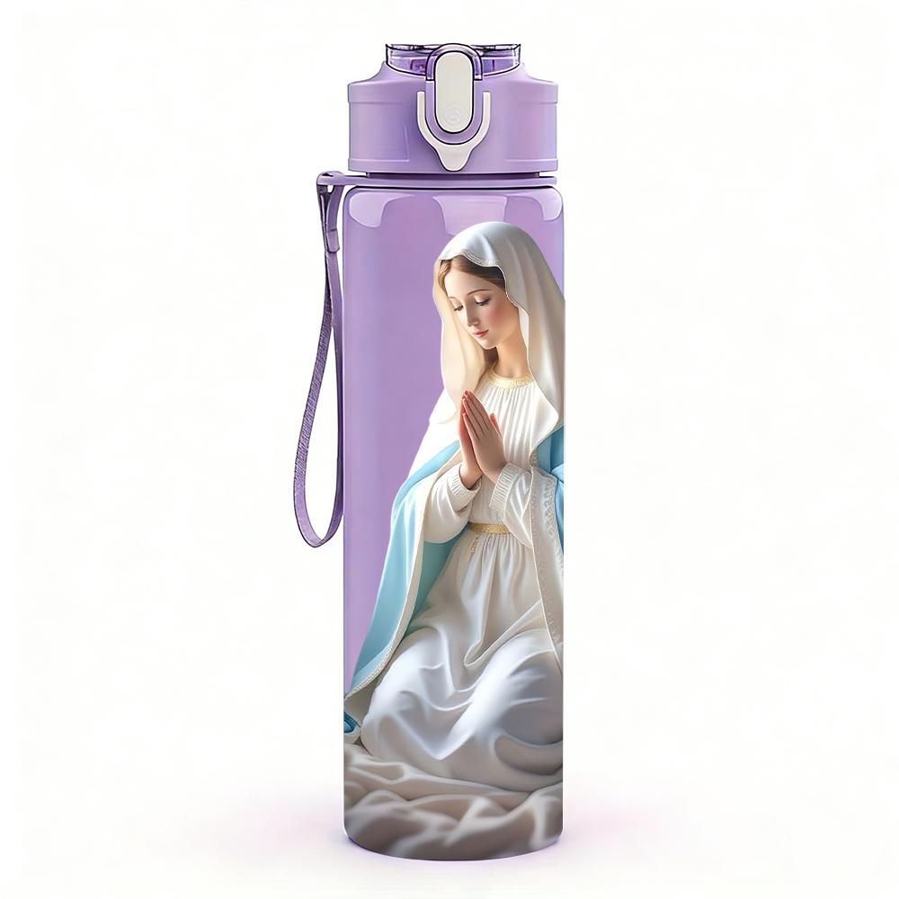 1PC Pale Blue Cloak Virgin Mary 750ml Color Plastic Water Bottle Leakproof Flip Straw Lid For Sports Office Home Use