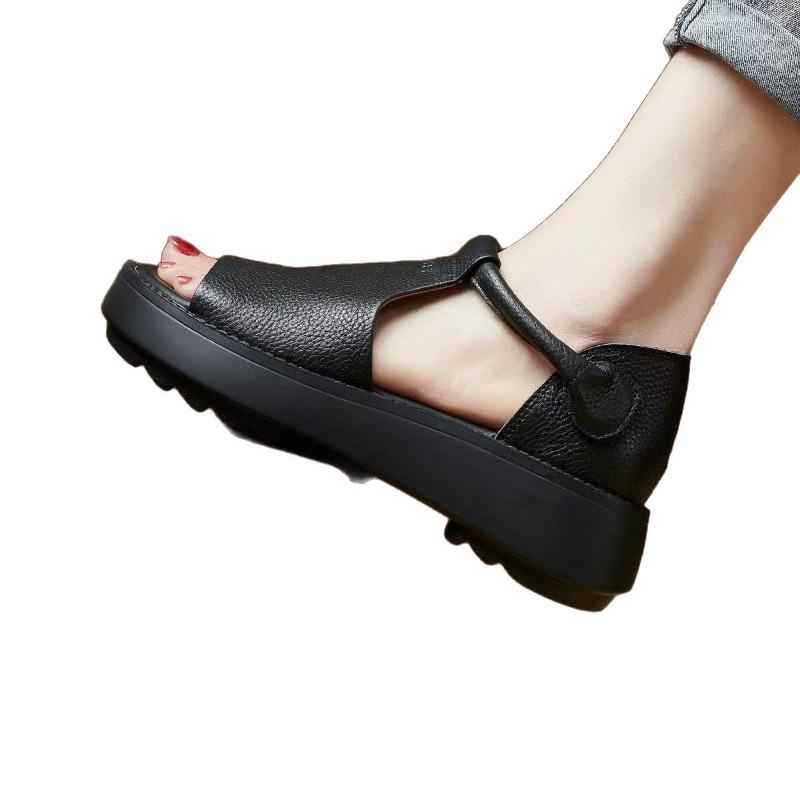 Soft Leather Sandals Women's Shoes Summer New Platform Shoes Velcro Casual Soft Sole Sandals Versatile Fashion