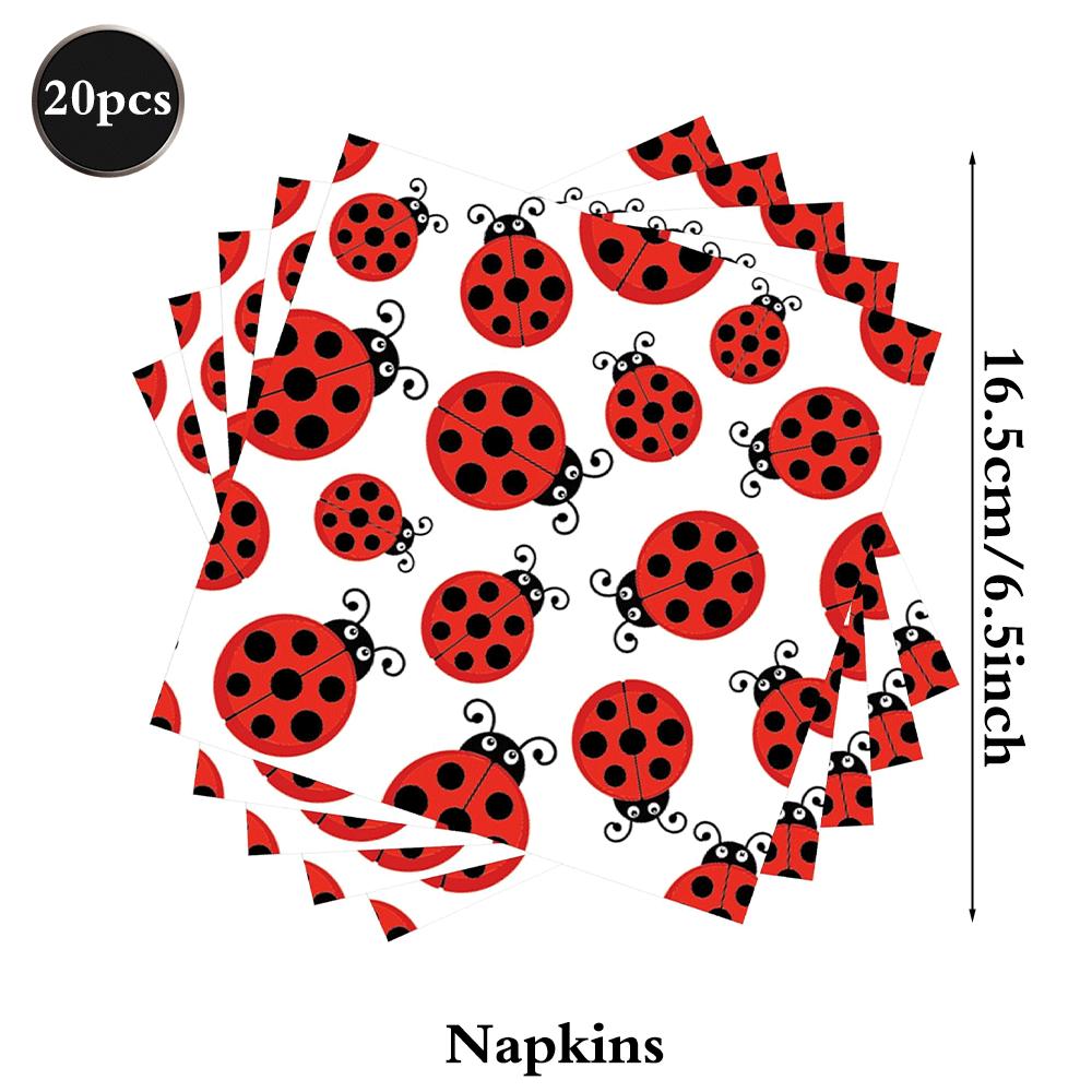 Red Black Polka Dot Party Supplies Ladybug Theme Tableware Plates Cups Napkins Balloon Kids Girl Birthday Decoration Baby Shower