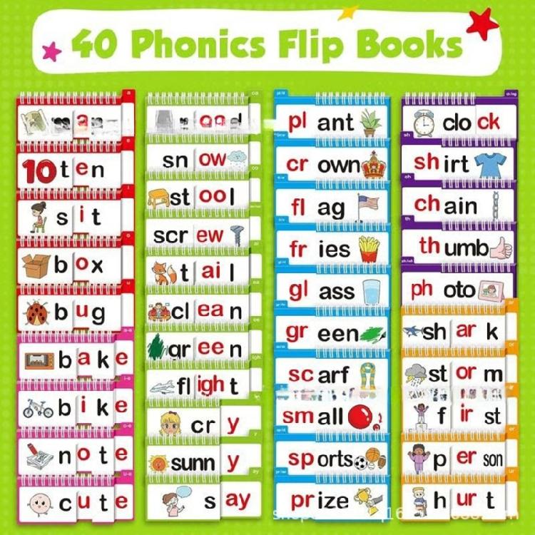 Interactive Phonics Flip Cards Flip Book Set For Kids Featuring Word Families And Colorful Color To Stimulate Learning