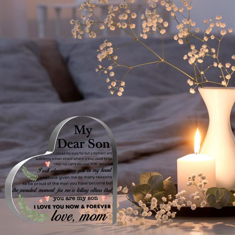 Mom’s gift to my son: Acrylic desk sign (home/office use) – a souvenir; I decorated his desk with it, eyes closed for a moment.