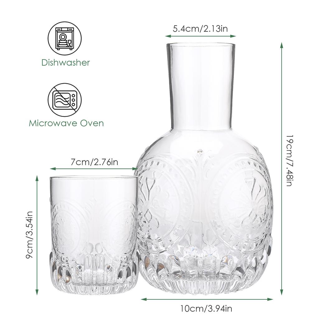 1L Water Carafe Set Vintage Bedside Water Carafe and Cup Thick Glass Versatile for Home Bedroom Use Transparent
