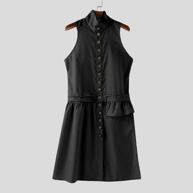 INCERUN Men Stand Neck Sleeveless Buttons Side Splits Irregular Tank Tops