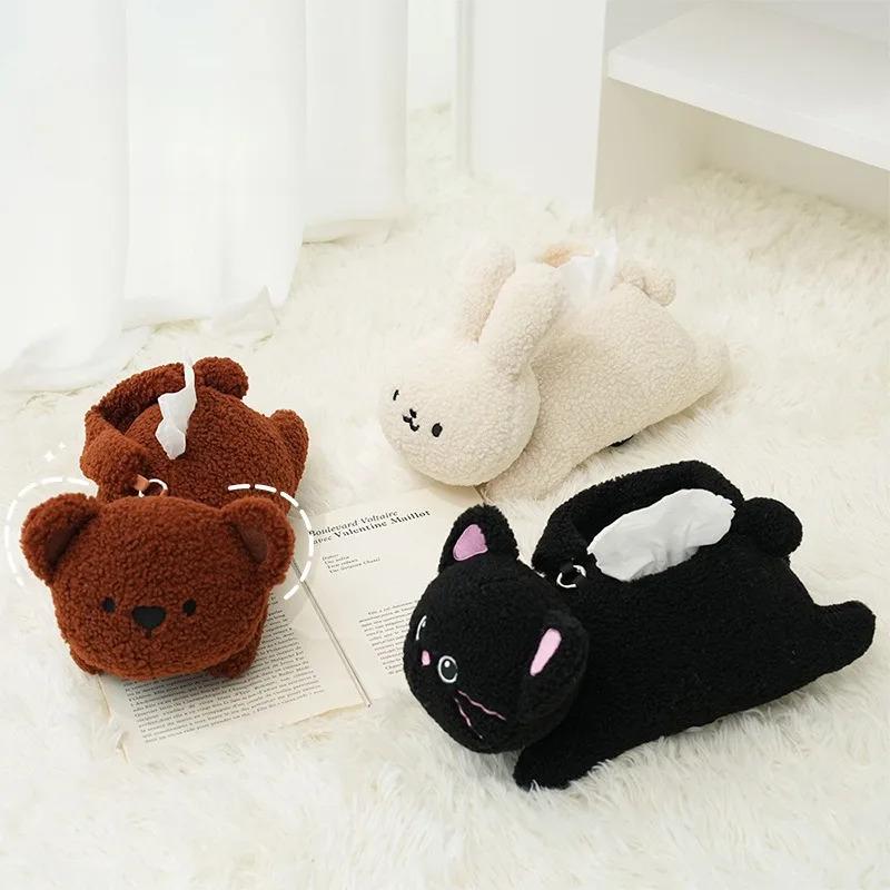 Plush Rabbit Tissue Box for Car Accessories Cartoon Car Tissue Holder Bedroom Living Room Desktop Tissue Organizer