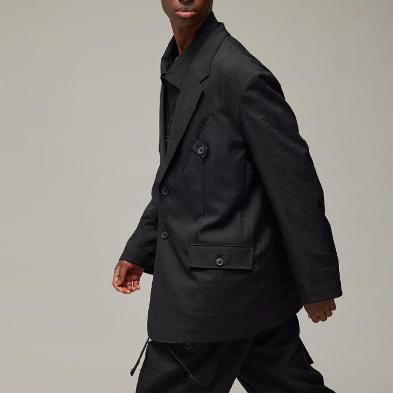 Y-3 SS24 Solid Color Single-Breasted Mesh Lined Draped Long Sleeve Suit Men Suit Black IN8702