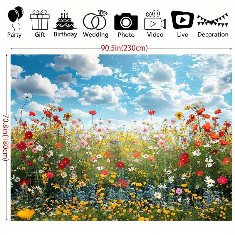2D Sommerblumenwiese Kulisse, Bunter Wildblumengarten Dekor