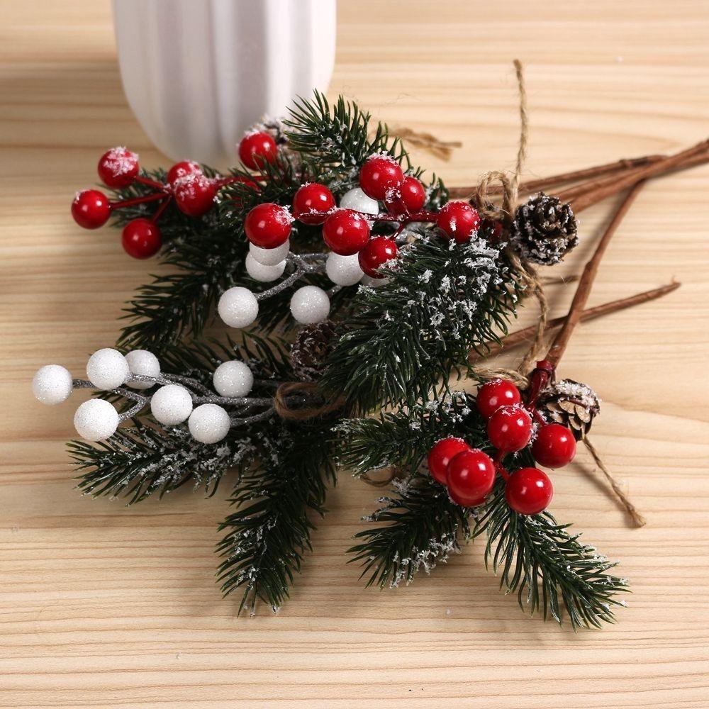 Holly Flower Xmas Artificial Pine Branch Christmas Berry Artificial Flower Christmas Decoration