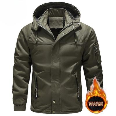 Men's Winter Warm Hooded Jacket With Pockets Outdoor Windproof Full Zip Windbreaker Coats for Male Waterproof Hiking Outwear Jackets With Fleece Lined