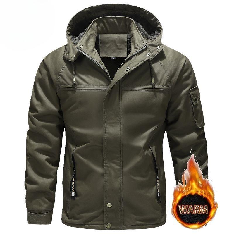 

Мужская зимняя теплая куртка с капюшоном и карманами, уличная ветрозащитная куртка-ветровка на молнии, водонепроницаемая куртка для походов, верхняя одежда с флисовой подкладкой 4XL армия зеленый