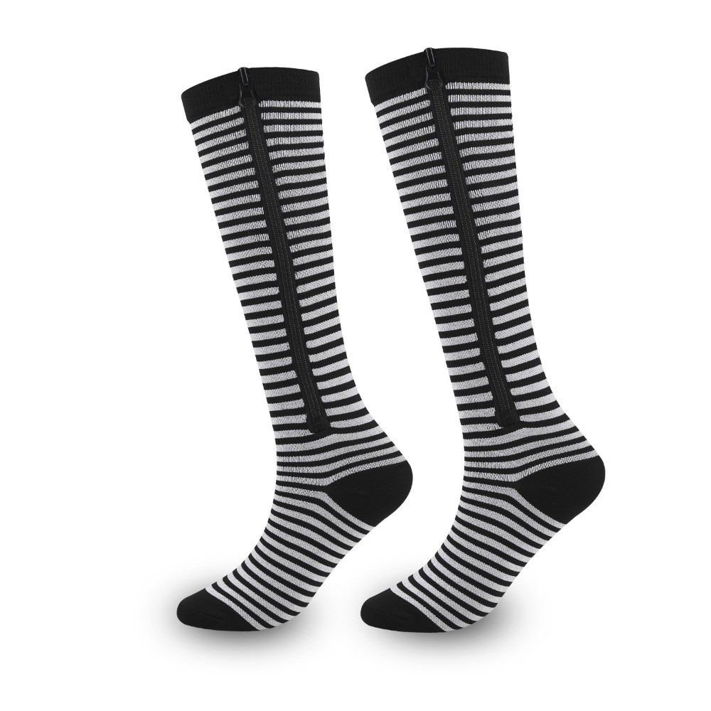 

Retro Stripe Pressure Socks Soft Elastic Compress Zipper Socks Hosiery Breathable Cycling Sports Socks Outdoor Exercise S