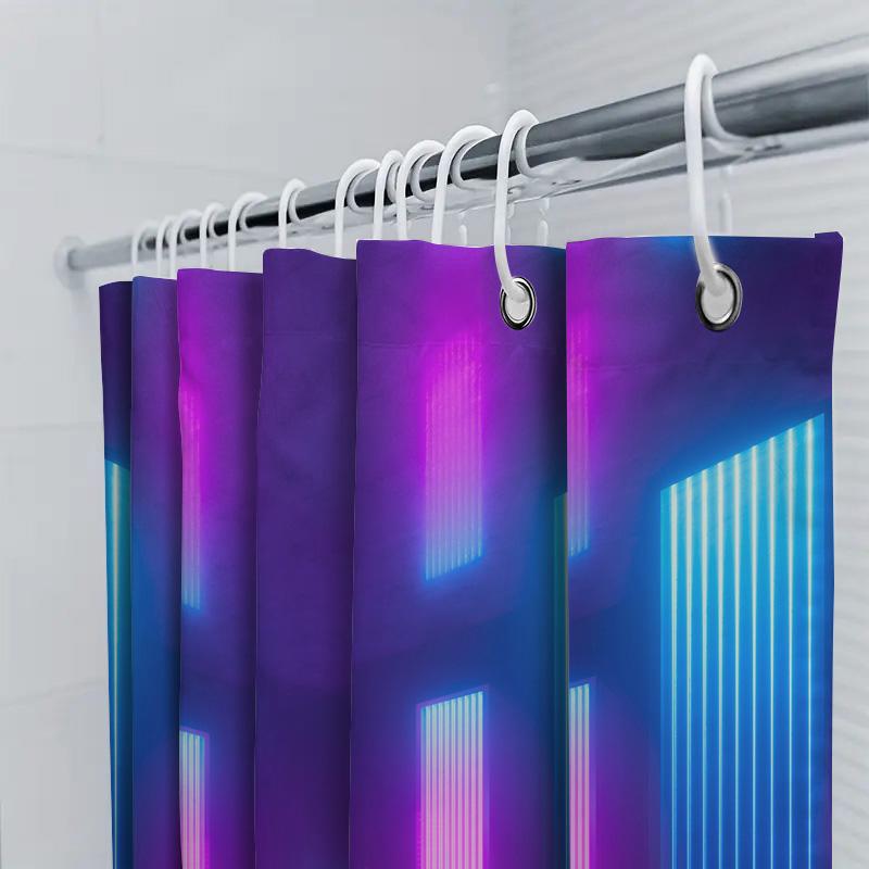 Luxurious LED Shower Curtain Futuristic Retro Style with Pink and Blue Lights Extra Long Waterproof Bathroom Decor