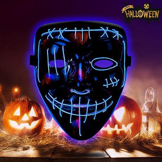 Spot Halloween Glowing Grimace Mask LED Mask Scary Douyin Carnival Mask Handmade