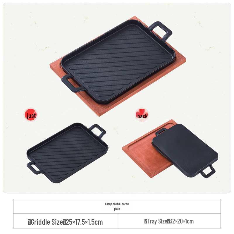Cast Iron Rectangular Teppanyaki Barbecue Plate for Steak, Fish, and More