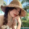 Women's seaside bucket hat vacation beach sun hat face cover sun hat sun hat foldable straw hat color