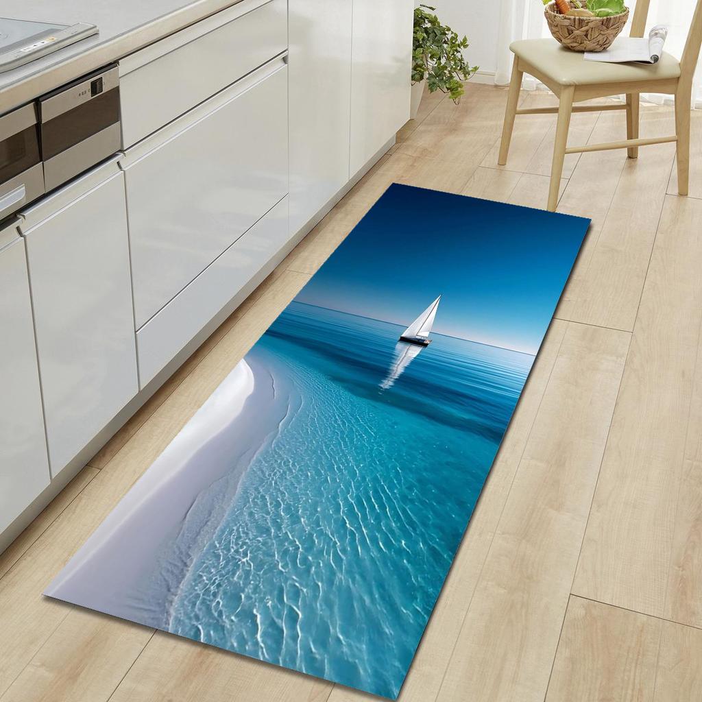 1Pcs Beautiful Scenery Pattern Floor Mat Modern Kitchen Polyester Rug Non-Slip Colorful Indoor Carpet, For Home Bathroom Bedroom Living Room Decor