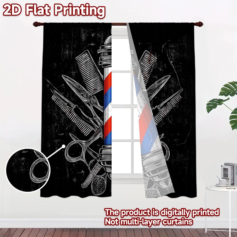 2D Flat Printing 2pcs Curtain Drapes Barber Pole Design Digital Printed Polyester Drapes Party Decorations Perfect for Holiday