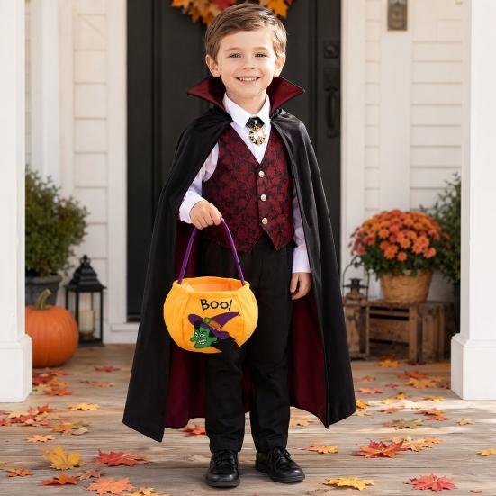 Xiaobudian Halloween Trick or Treat Bucket, 9.8x5.9 Inch Pumpkin Witch Black Cat Plush Tote Bag, Soft Candy Basket with Handle for Party Favors