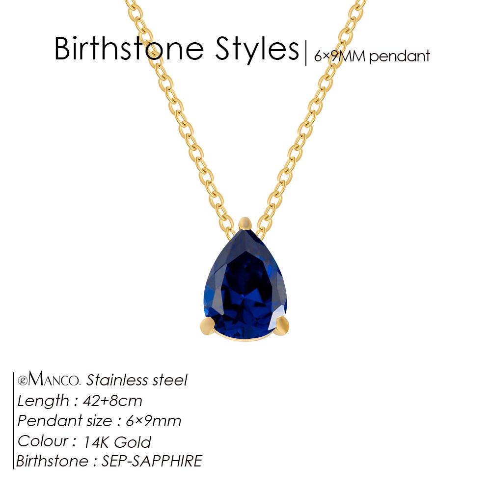 eManco Hot Sale Shiny Crystal Necklace Stainless Steel Teardrop Zirconia Pendant Women's Birthstone Collarbone Chain Wholesale