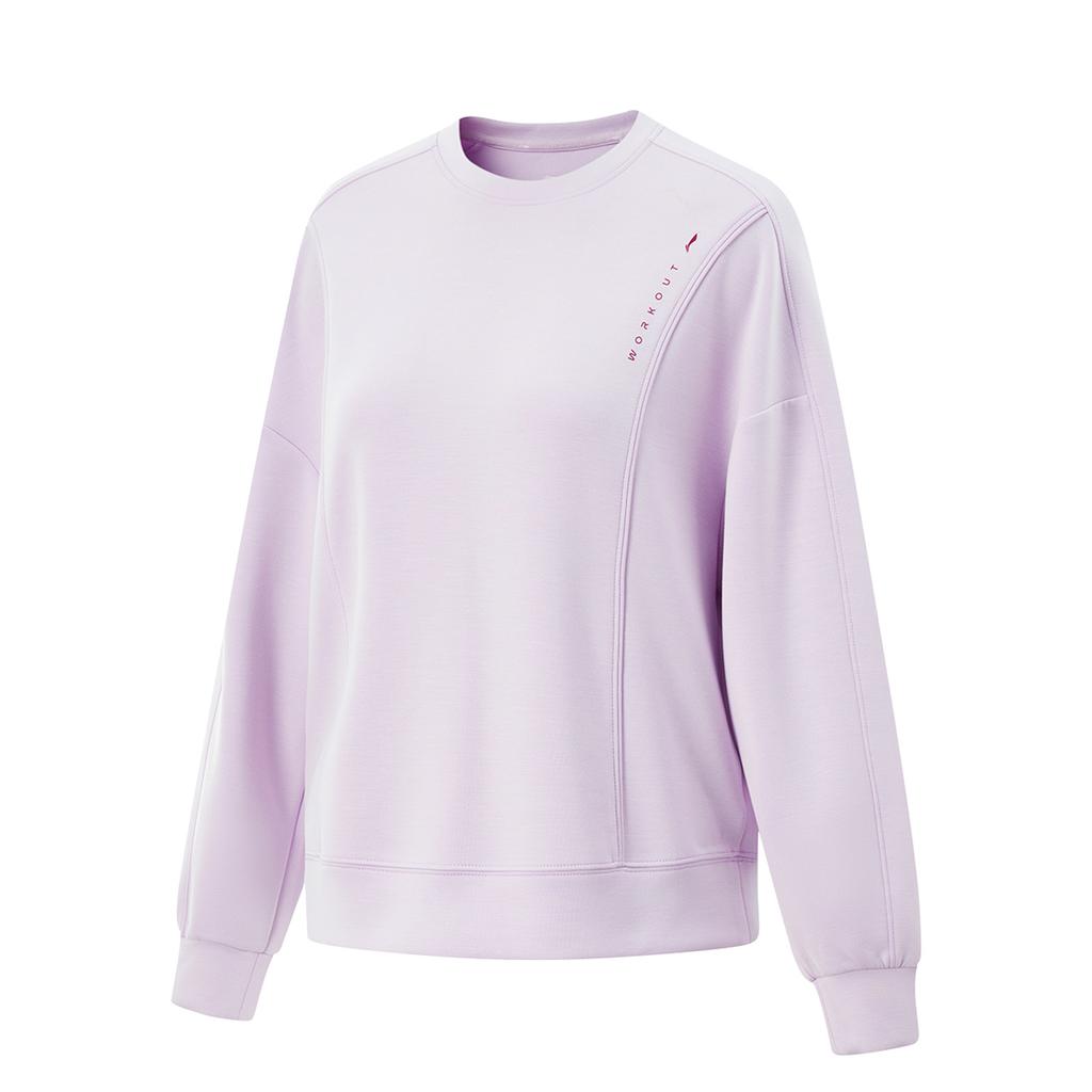 Li Ning Fitness Series Round Neck Pullover Letter Long Sleeve Sweatshirt Women Sweatshirt Cloud-Purple AWDV068-8