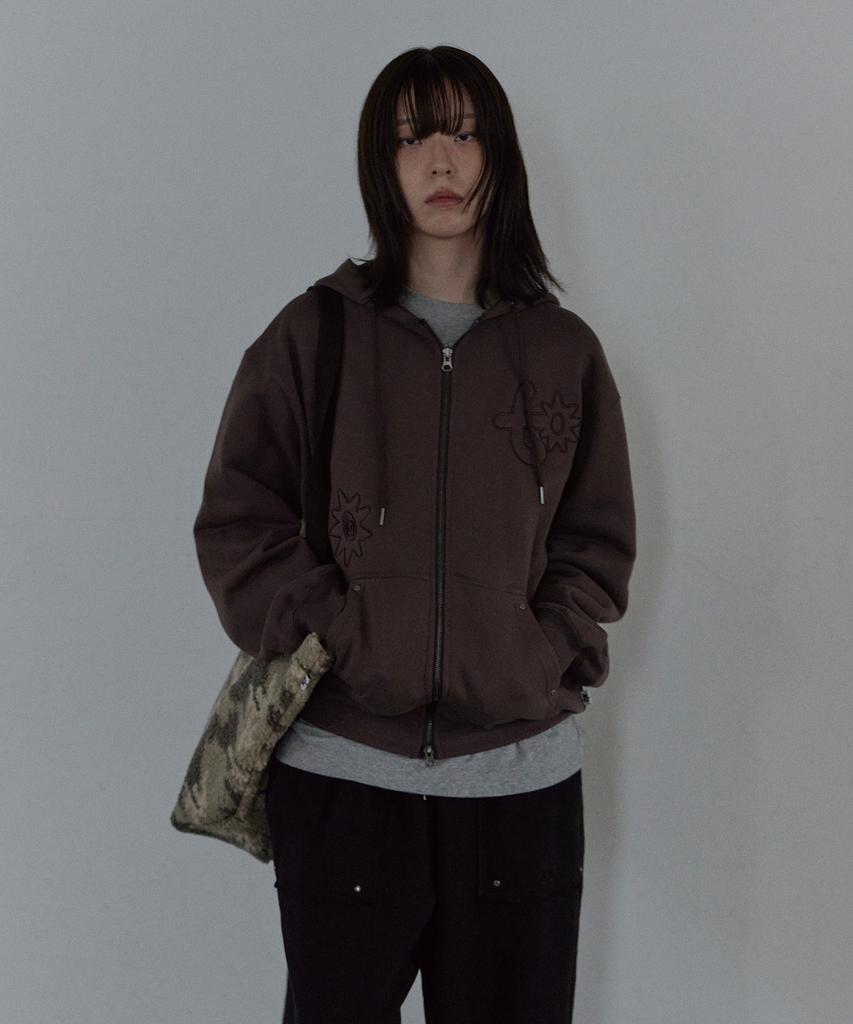 Tony Lawrence Applique Zip-Up Hoodie Brown