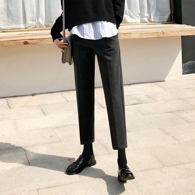 

Women s Woolen Harem Straight-Leg Pants - 145cm Figure, Cropped Cigarette Style, Casual Fit for a Taller Look M (96-105 jin)