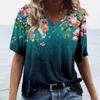 Summer Flower T-Shirts Floral 3D Print Women V-Neck Short Sleeve T Shirt Streetwear Y2K Casual Tees Harajuku Top Female Clothing