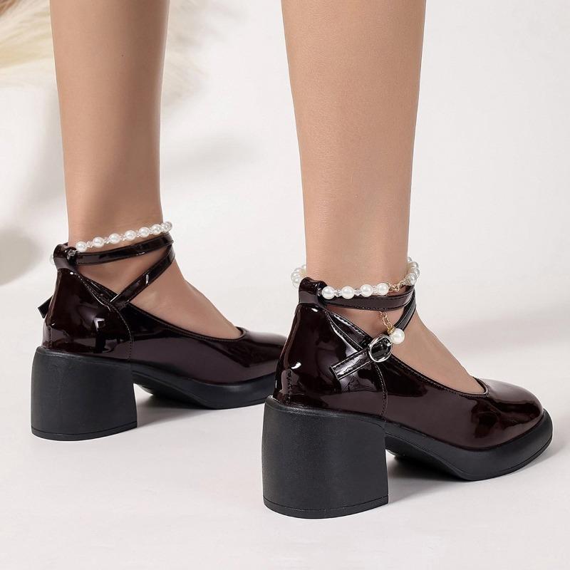 

Модные Новые 2025 Французские Туфли Мэри Джейн с Круглым Носком и Высоким Каблуком для Женщин Осень Водонепроницаемые Толстый Каблук Трендовые Модные и Универсальные 42