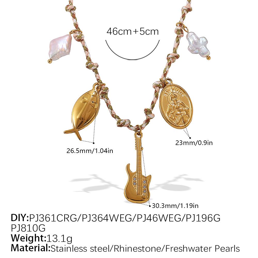 Vintage seaside style DIY freshwater pearl pendant bracelet stainless steel gold-plated ceramic pendant necklace female