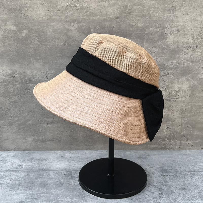 Japanese Washi Light Breathable Bow Bucket Hat Women Spring Summer Big Brim Foldable Sunscreen Visor