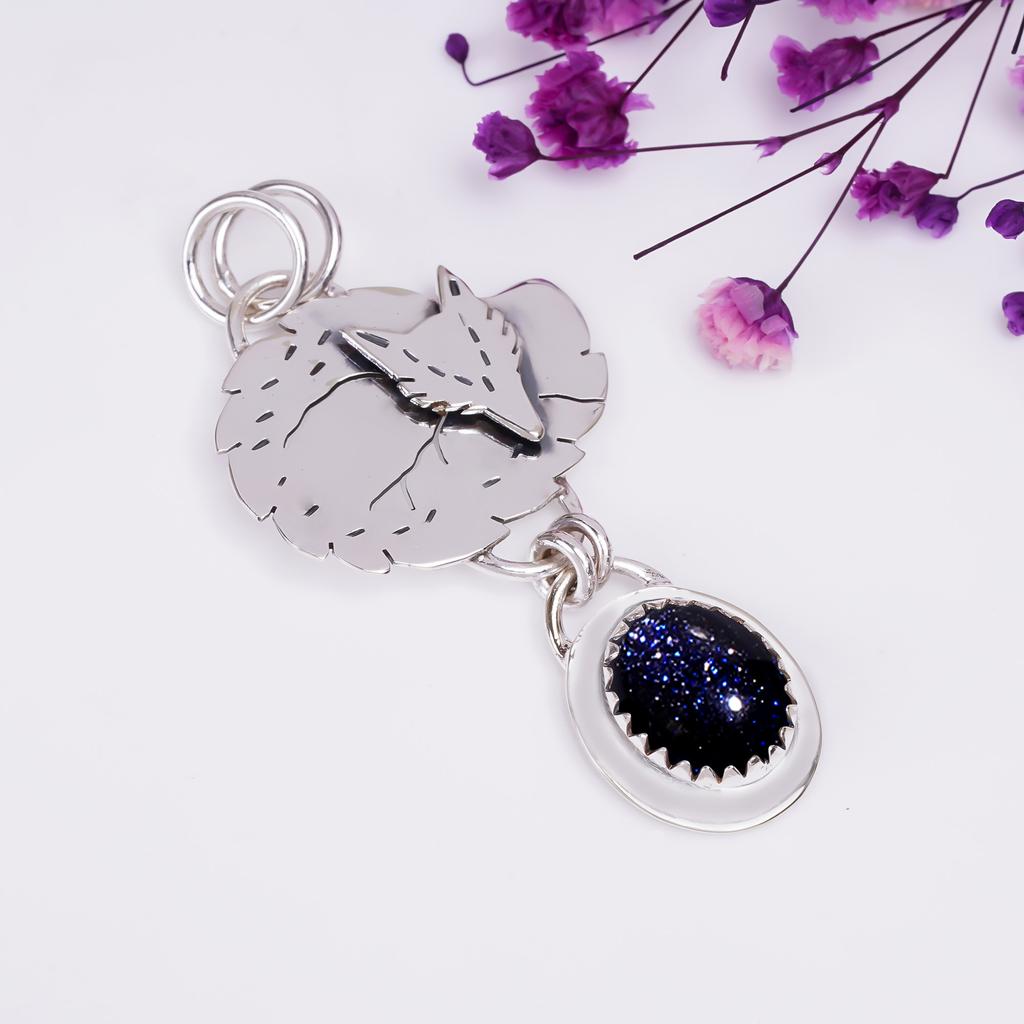 Blue Sunstone Gemstone 925 Sterling Silver Pendant V8967, Blue Pendant, Oval Pendant, Valentin's Day Gift, Gift For Her, Birthday Gift, Handmade Jewel