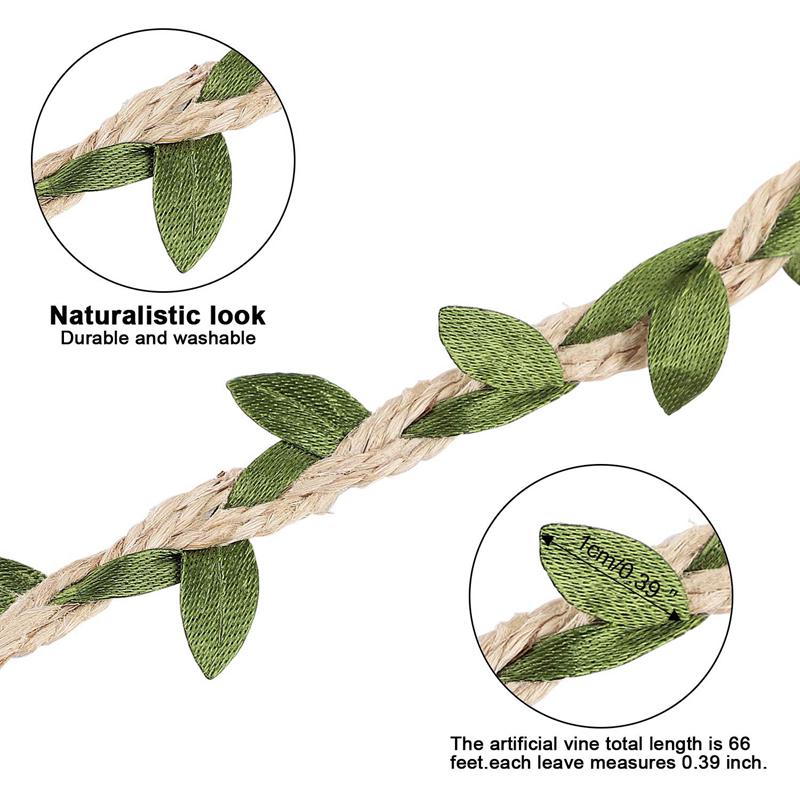 Artificial Green Leaf Jute Rope Vine DIY Craft Fake Greenery Garland for Wedding Home Party Wall Hanging Decoration