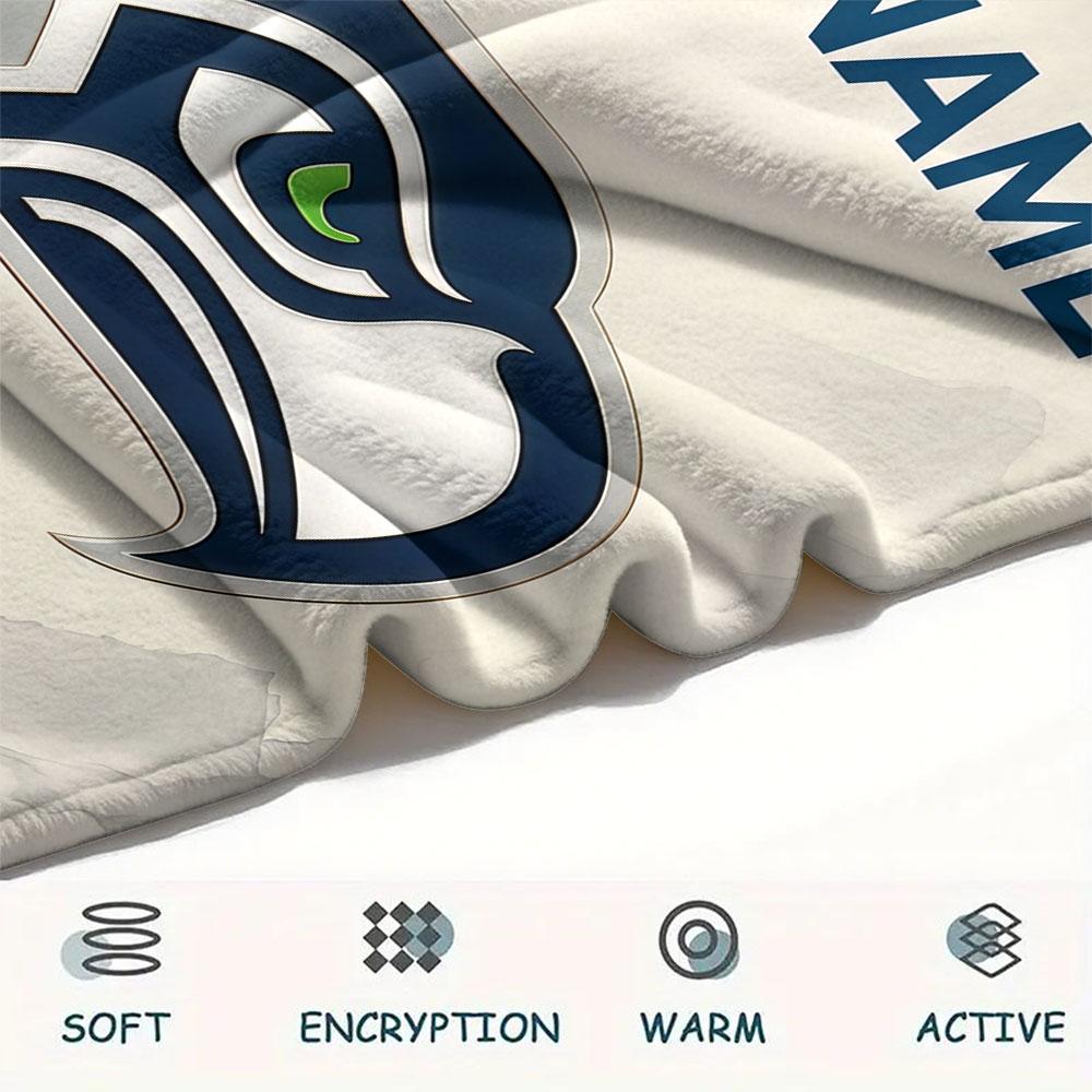 Custom Name,Seattle Seahawks Printed Flannel Blanket, Soft Throw for Bedroom Sofa, Washable, Christmas Present, Great Gift.