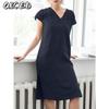Fashion Summer Spring Solid Color Print Short Sleeve V-Neck Casual Dresses