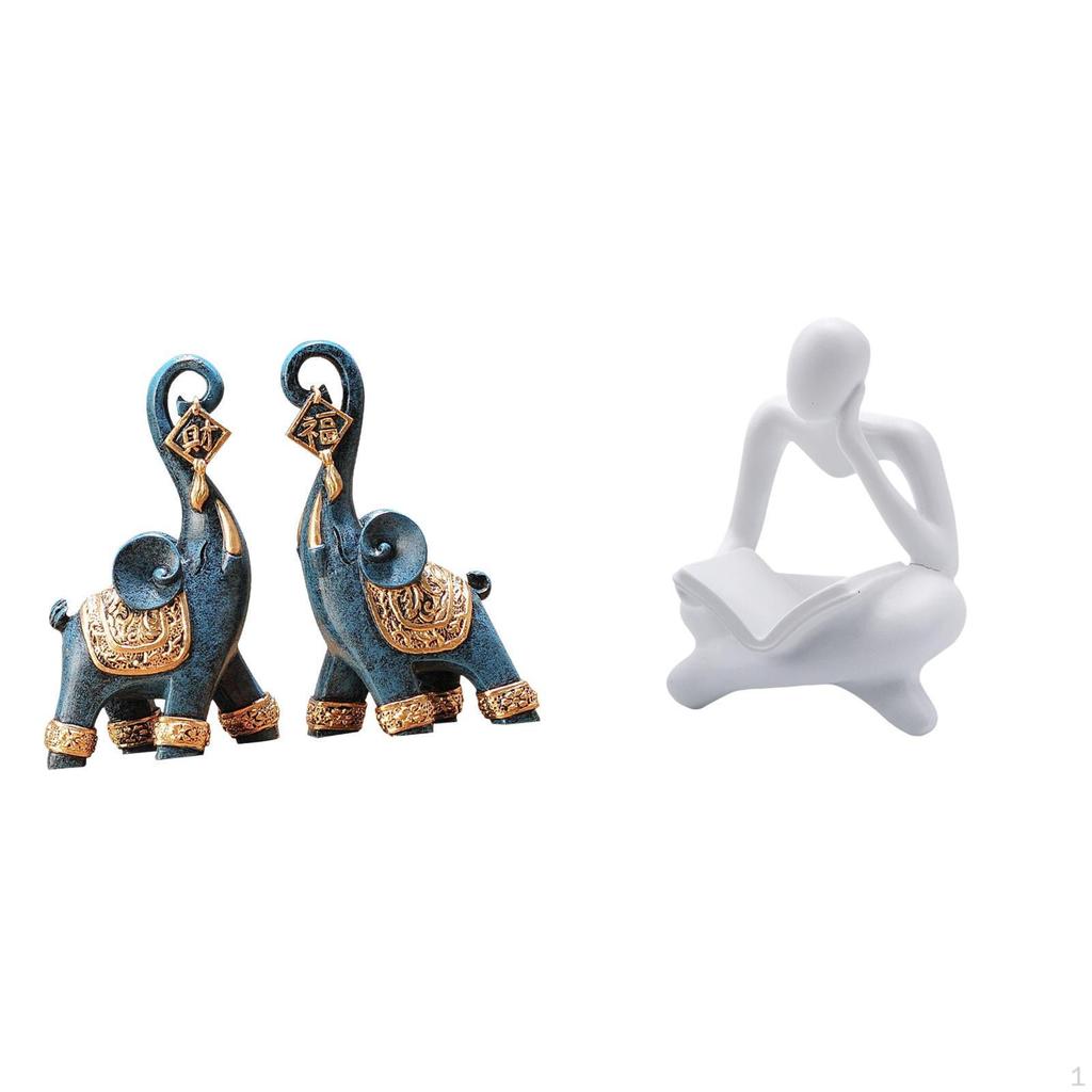 Modern Resin Elephant Thinker Sculpture Ornament Art Craft Collectible for Desktop Shelf Home Office