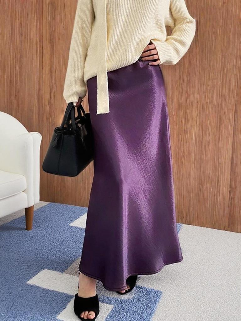 2025 High-Waisted Satin Mermaid Skirt - Women's Mid-Length A-Line in Autumn/Winter