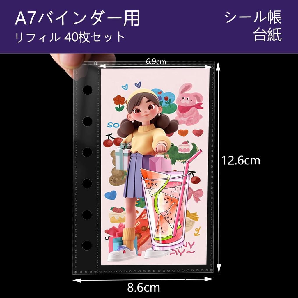 KTEBO A7 Clear Sticker 40 Mini 6 Peelable Release Paper Sticker Book for Binders Pad, Sheets, Refill, 6-Hole (19mm) Pad, Clear,