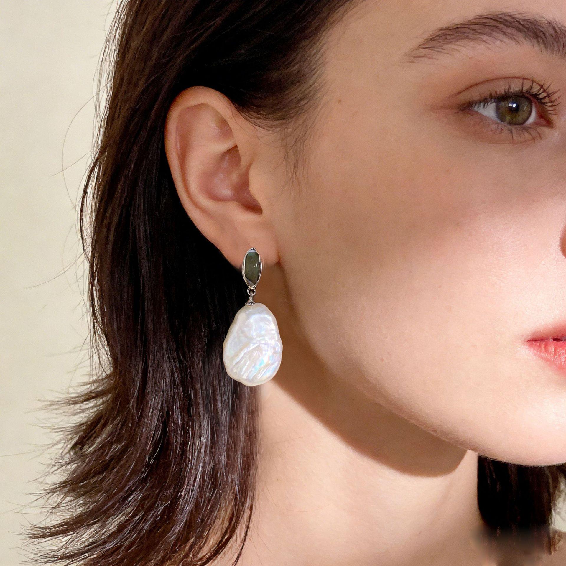 Iridescent Baroque Freshwater Pearl Cross Earrings - High-End Irregular Design