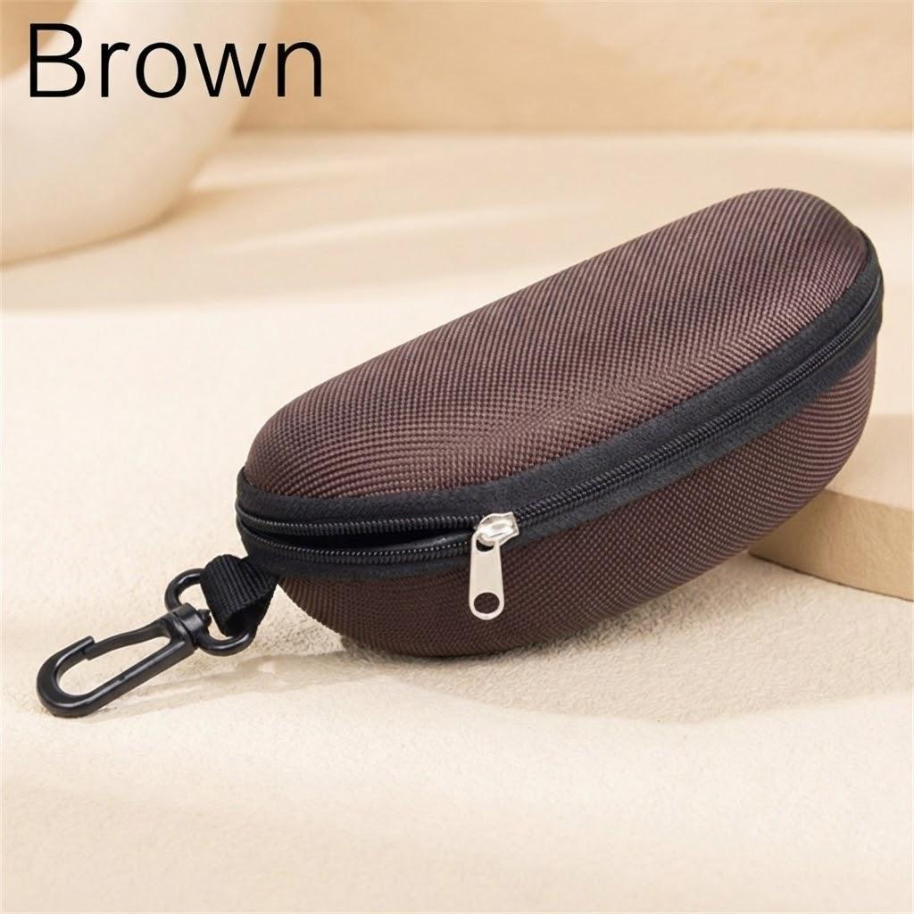 

Portable Sunglasses Case Travel Storage Bag Zipper Buckle Dustproof Carabiner Clip Fits Most Eyewear Accessories коричневый
