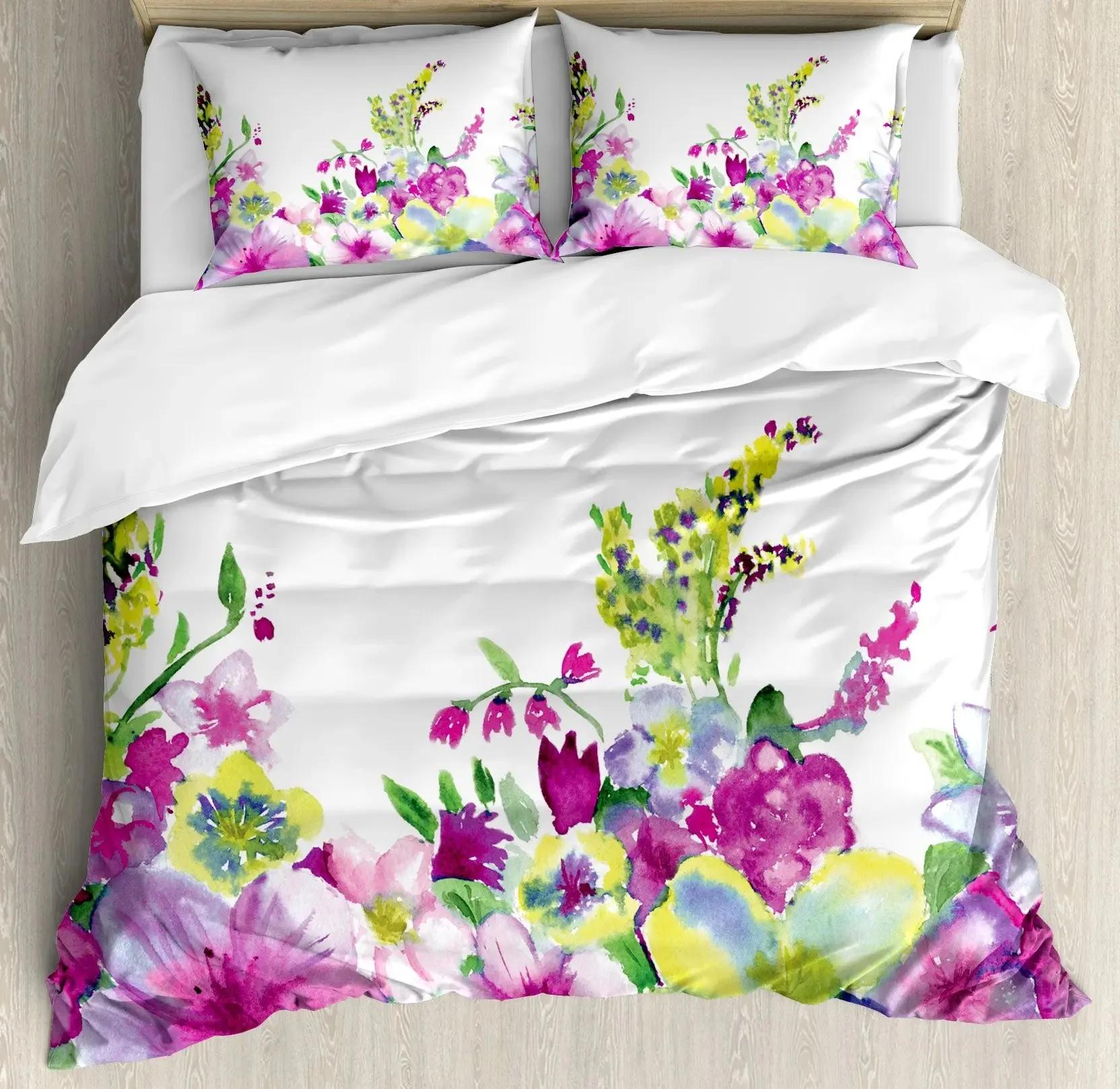 

Colorful Flower Duvet Cover Set,Abstract Ivy Romantic Landscape Spring Floral Art Nature Bedding Set Full Size,Turquoise Purple 70x133cm