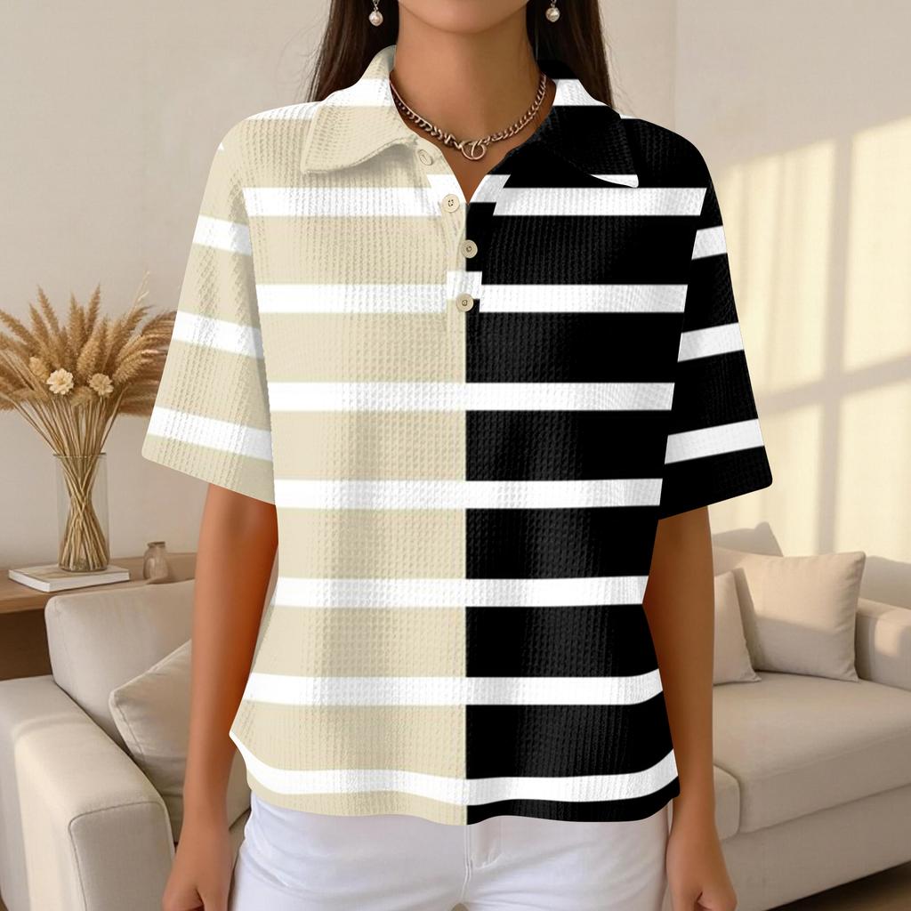 Women's Fashion Casual Lapel Short Sleeve Color Shirt Women's Up Tops