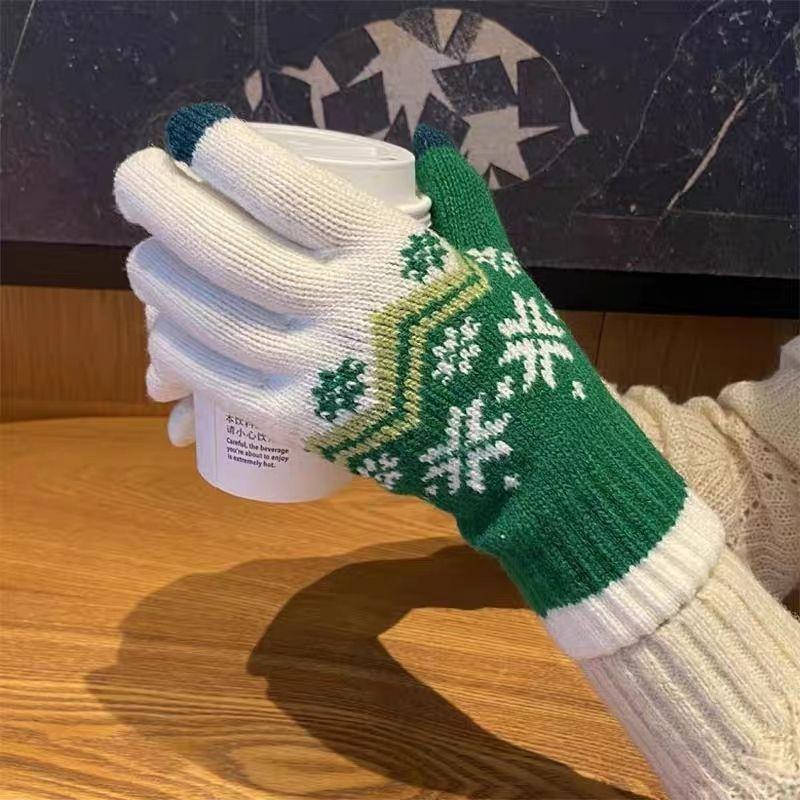 Women Winter Cycling Touch Screen Knitted Glove Students Fashion Warm Full Finger Mittens Female Knitted Glove Wholesale T89