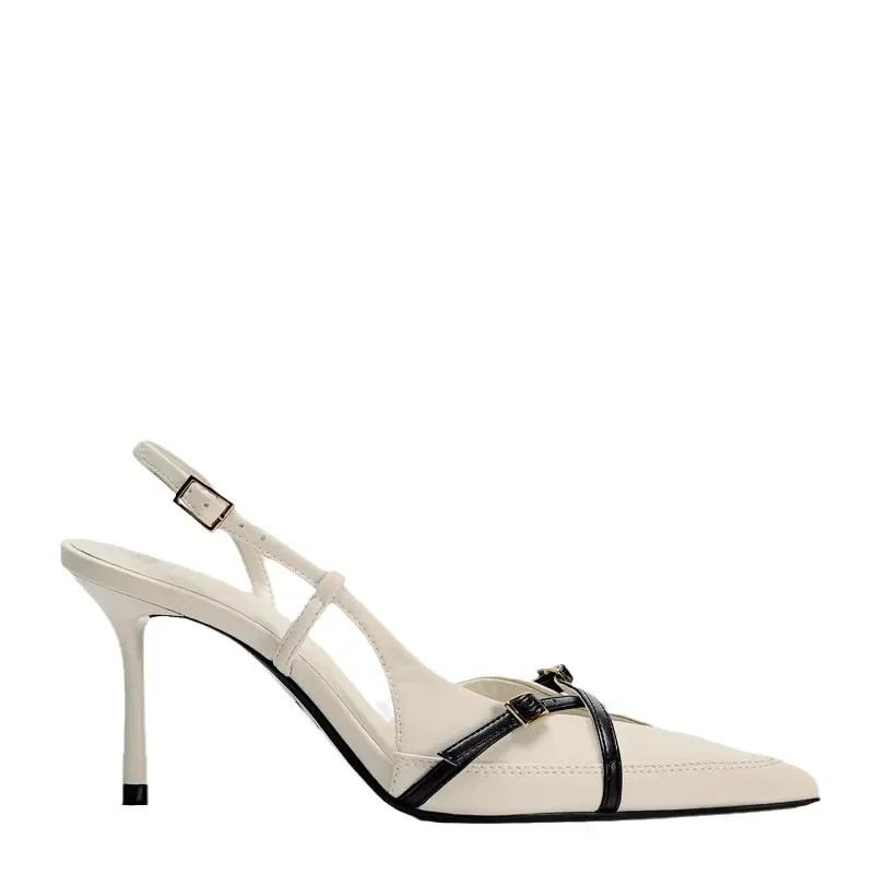Fashion Original Designer High Heels Women Sexy Pointy Toe Cross Buckle Strap Decoration Heeled Sandals Summer Slingbacks White Pumps