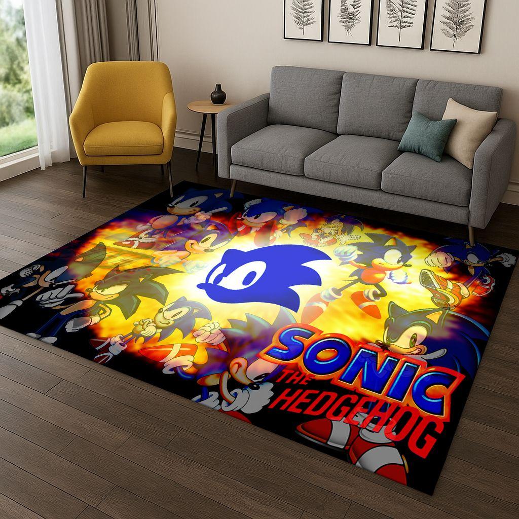 3D S-Sonic Cartoon Hedgehog Game Carpet Rug for Bedroom Living Room Sofa Doormat Home Decor,Kid Area Rug Non-slip Christmas Gift