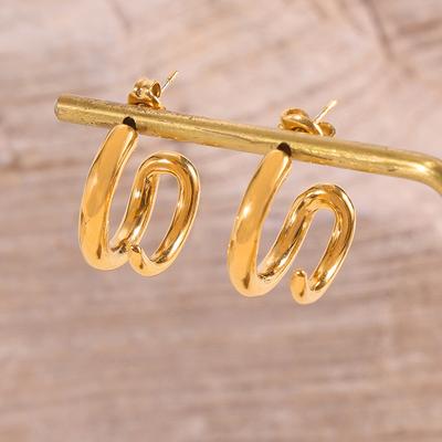 Fashion Trend C-Type Stud Earrings Titanium Steel Plated 18K Gold Glossy Earrings Simple Personality Niche Earrings Women