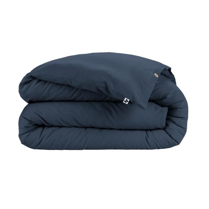 Housse de couette - Candice - 240x220 cm - Flanelle 100% Coton - Bleu nuit - Lavable à 40°